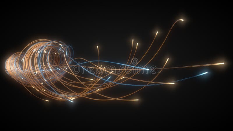 șiruri strălucitoare cu fibre optice în ilustrație 3d întunecată stock images