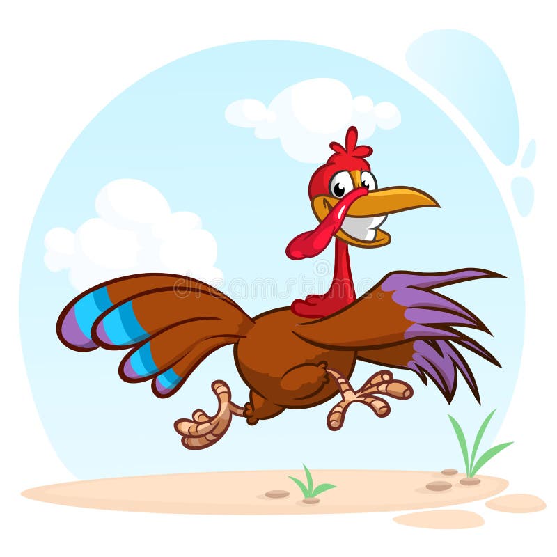 țipând alergând desene animate cu caracter de pasăre curcan. ilustrare vectorială a evadării turcilor. stock illustration