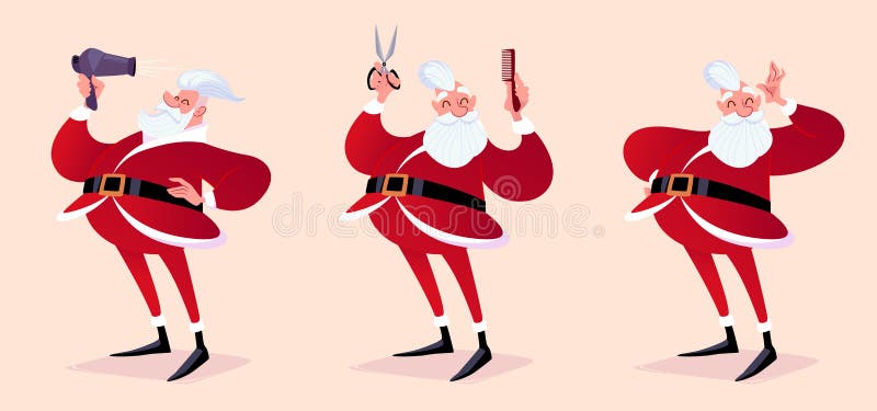 Santa Claus as a hairdresser. Santa hipster. Vector cartoon illustration. Santa Claus as a hairdresser. Santa hipster. Vector cartoon illustration.