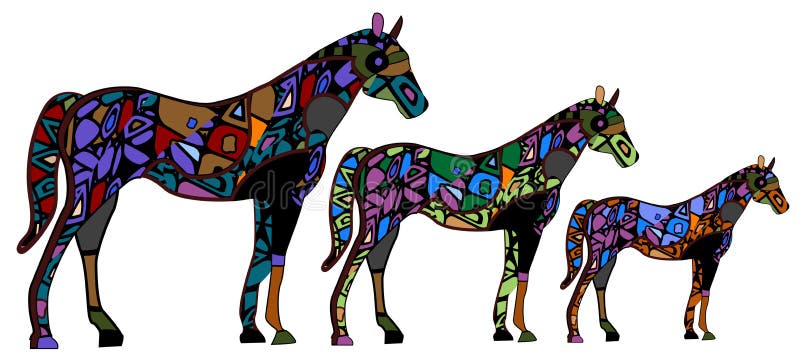 Horses in the ethnic style of the various elements on a white background. Horses in the ethnic style of the various elements on a white background