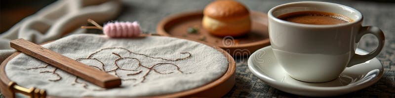 Άνετο απόγευμα με κεντήματα καφέ και ζαχαροπλαστικής στο ψητό τραπέζι ελεύθερη απεικόνιση δικαιώματος