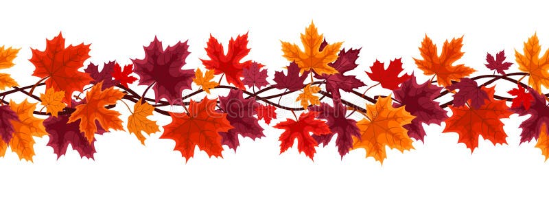 Vector horizontal seamless background with autumn maple leaves of various colors on a white background. Vector horizontal seamless background with autumn maple leaves of various colors on a white background.