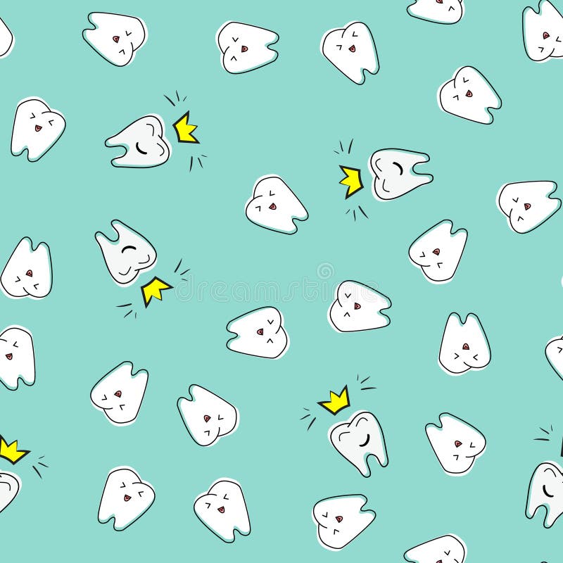 Seamless dental pattern. Cute funny hand drawn teeth. Kids dentist vector illustration. Tillable background for your fabric, textile design, wrapping paper or wallpaper. Seamless dental pattern. Cute funny hand drawn teeth. Kids dentist vector illustration. Tillable background for your fabric, textile design, wrapping paper or wallpaper.