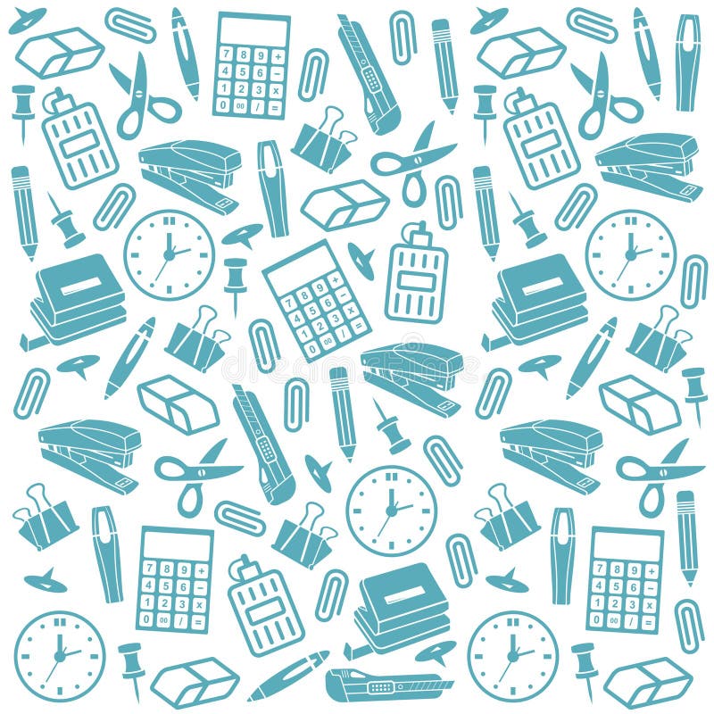 Doodle style seamless office supplies background pattern that can be tiled in vector format. Doodle style seamless office supplies background pattern that can be tiled in vector format.