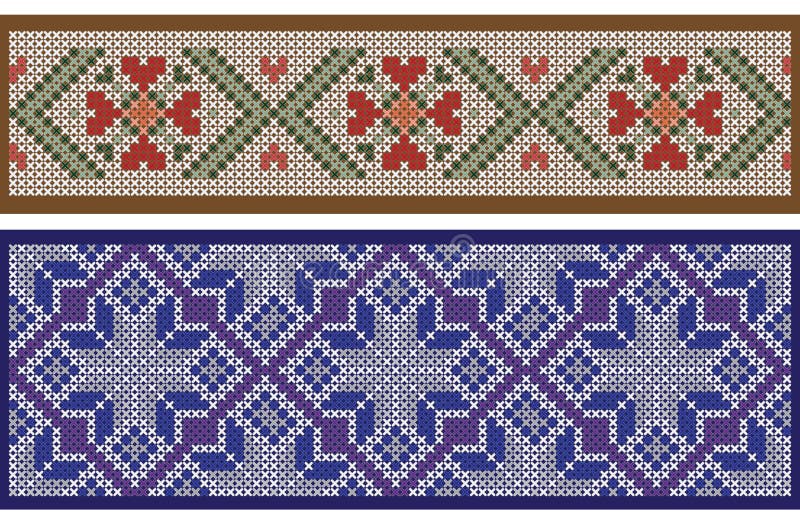 Seamless ribbon patterns, separated from background, cross-stitch embroidery imitation. Pattern brushes are included in vector file. Seamless ribbon patterns, separated from background, cross-stitch embroidery imitation. Pattern brushes are included in vector file.