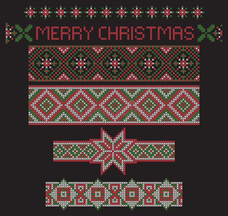 Christmas seamless ribbon patterns, separated from background, cross-stitch embroidery imitation. Pattern brushes are included in vector file. Christmas seamless ribbon patterns, separated from background, cross-stitch embroidery imitation. Pattern brushes are included in vector file.