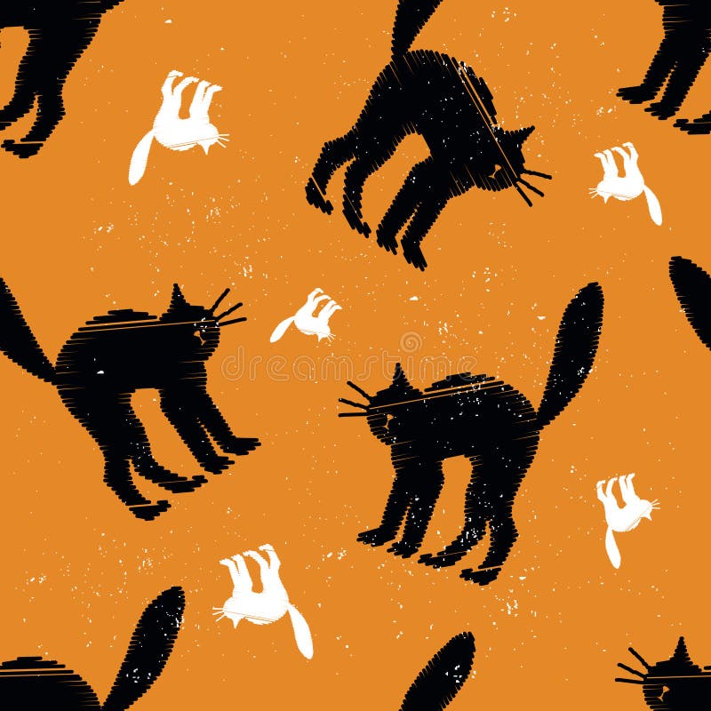Halloween seamless pattern with black cat + vector eps file. Halloween seamless pattern with black cat + vector eps file