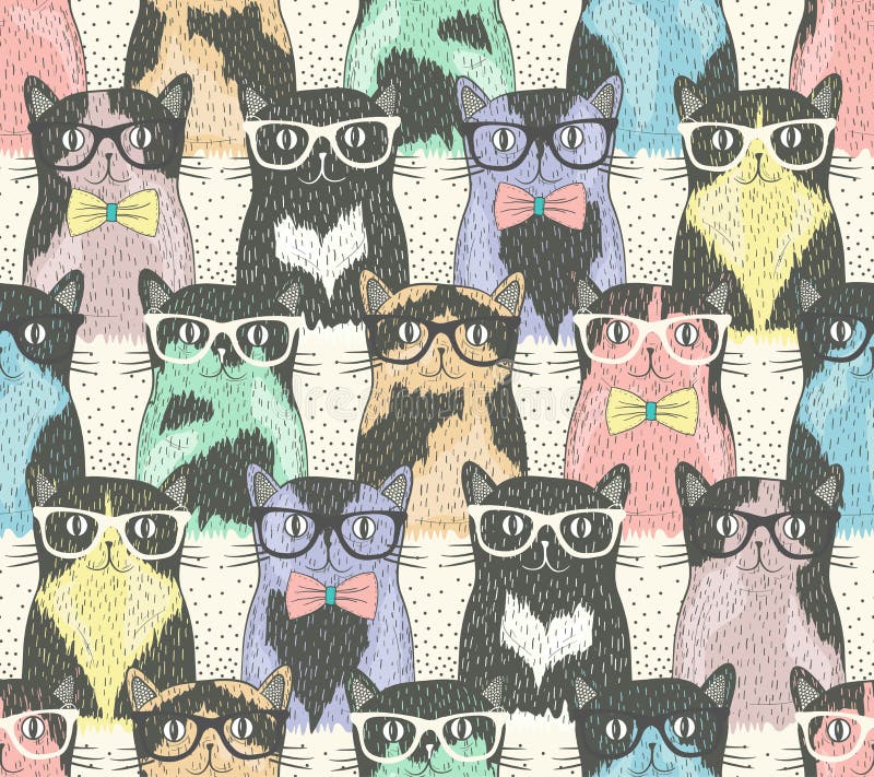 Άνευ ραφής σχέδιο με τις χαριτωμένες γάτες hipster