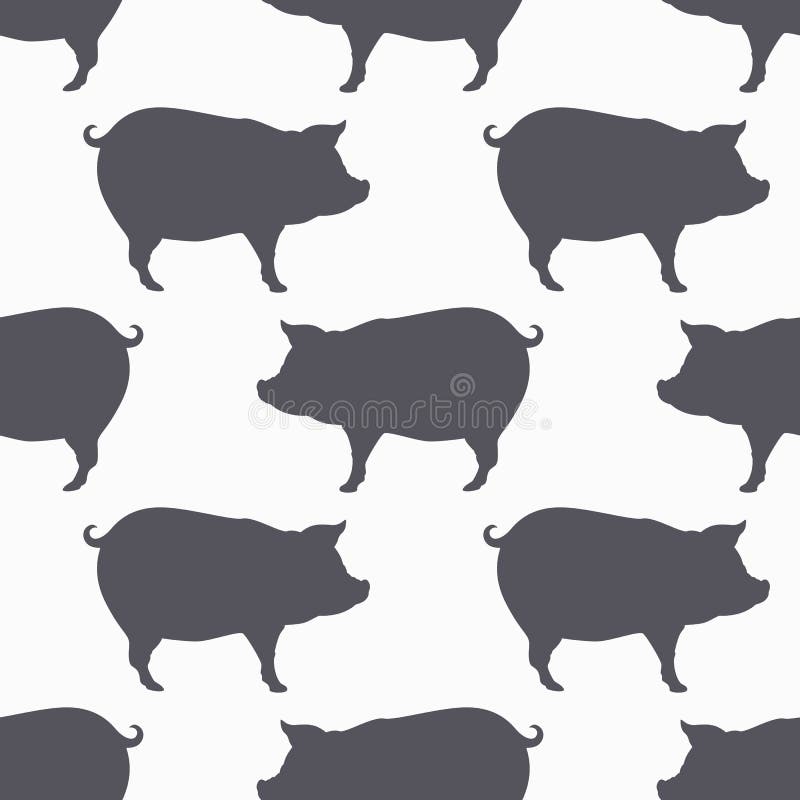 Pig silhouette seamless pattern. Pork meat. Background for craft food packaging or butcher shop design. Vector illustration. Pig silhouette seamless pattern. Pork meat. Background for craft food packaging or butcher shop design. Vector illustration