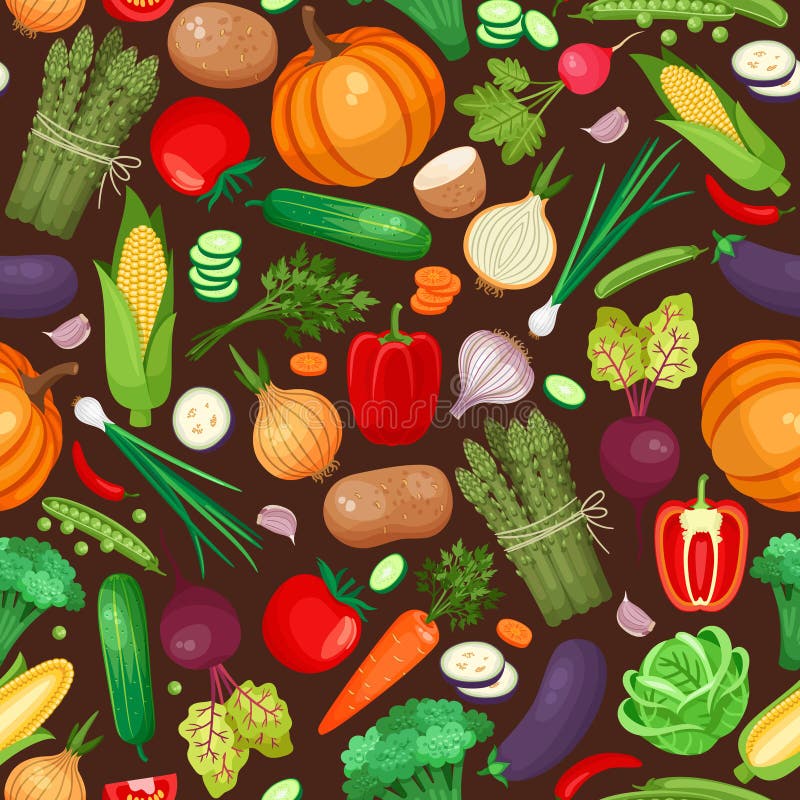 Vegetables ingredients seamless pattern. Pumpkin, beet, potatoes and peppers. Vector illustration. Vegetables ingredients seamless pattern. Pumpkin, beet, potatoes and peppers. Vector illustration