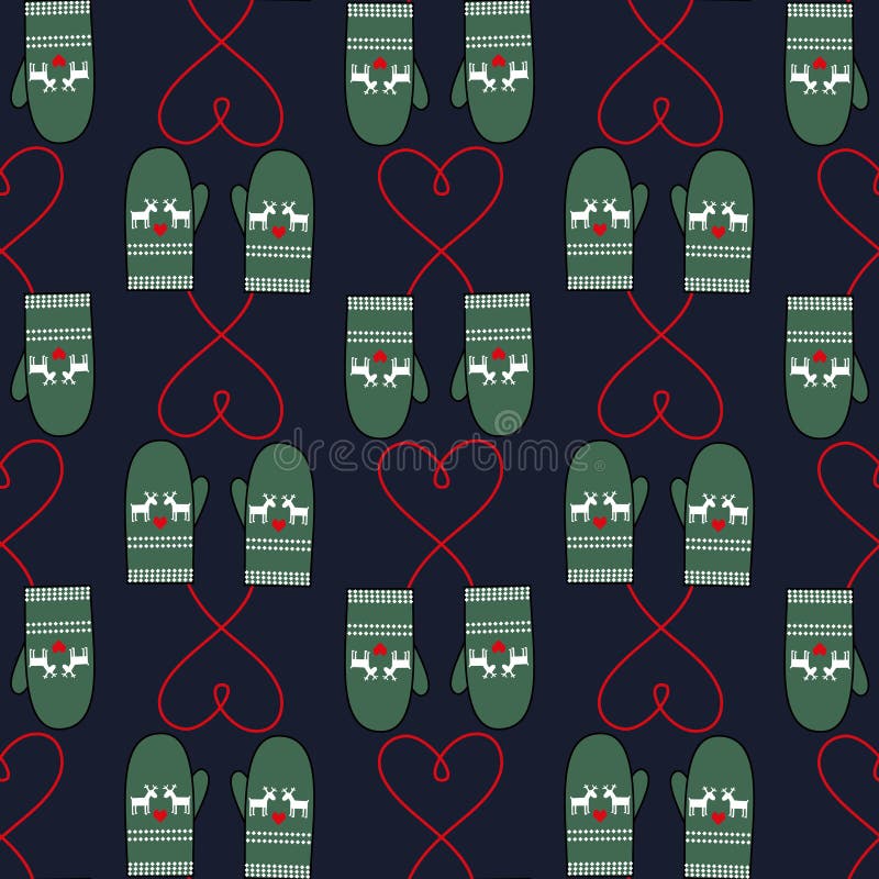 Winter mittens seamless pattern with hearts for xmas holiday. Cute christmas background. Winter mood illustration. Winter mittens seamless pattern with hearts for xmas holiday. Cute christmas background. Winter mood illustration.