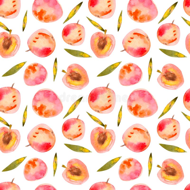 Seamless.summer pattern with pink peaches and leaves.Trendy pattern with peach emoticon.For textile,texture,prints,fabric,wallpaper,t-shirt design.Vector illustration. Seamless.summer pattern with pink peaches and leaves.Trendy pattern with peach emoticon.For textile,texture,prints,fabric,wallpaper,t-shirt design.Vector illustration.