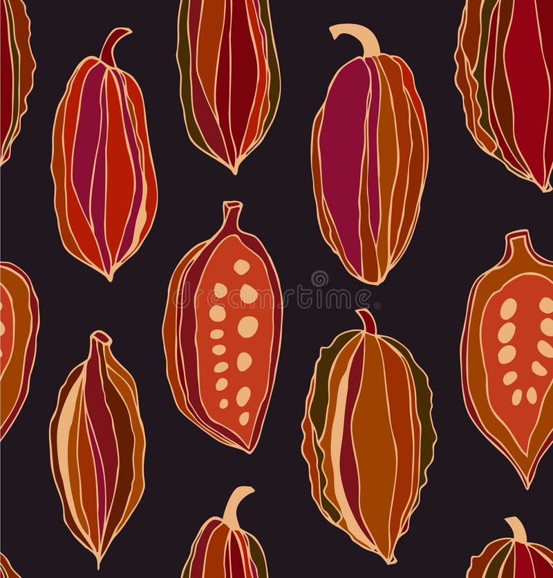 Seamless contrast pattern with cocoa beans. Decorative vector colorful chocolate background. Seamless contrast pattern with cocoa beans. Decorative vector colorful chocolate background