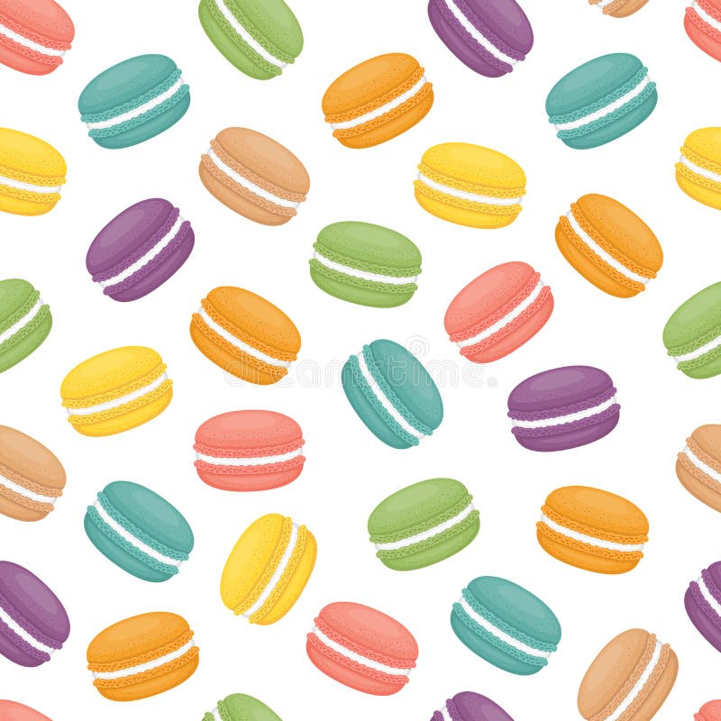 Άνευ ραφής σχέδιο με macaroons Ζωηρόχρωμο κέικ macarons Επίπεδο ST διανυσματική απεικόνιση