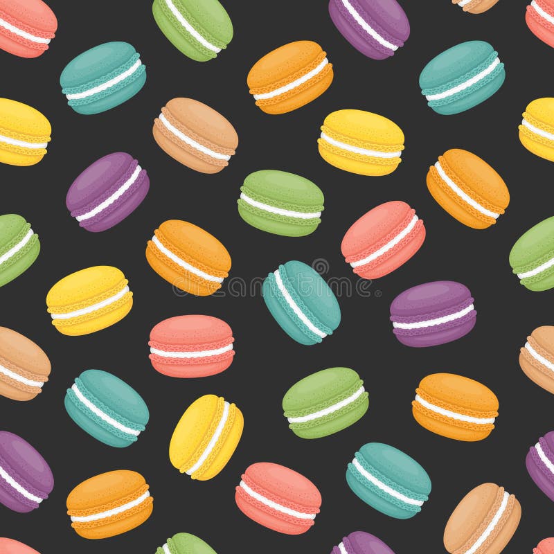 Άνευ ραφής σχέδιο με macaroons Ζωηρόχρωμο κέικ macarons Επίπεδο ST διανυσματική απεικόνιση