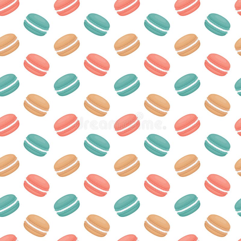 Άνευ ραφής σχέδιο με macaroons Ζωηρόχρωμο κέικ macarons Επίπεδο ST ελεύθερη απεικόνιση δικαιώματος