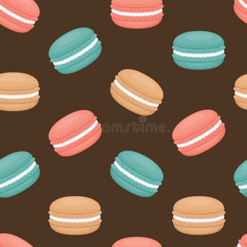 Άνευ ραφής σχέδιο με macaroons Ζωηρόχρωμο κέικ macarons Επίπεδο ST διανυσματική απεικόνιση