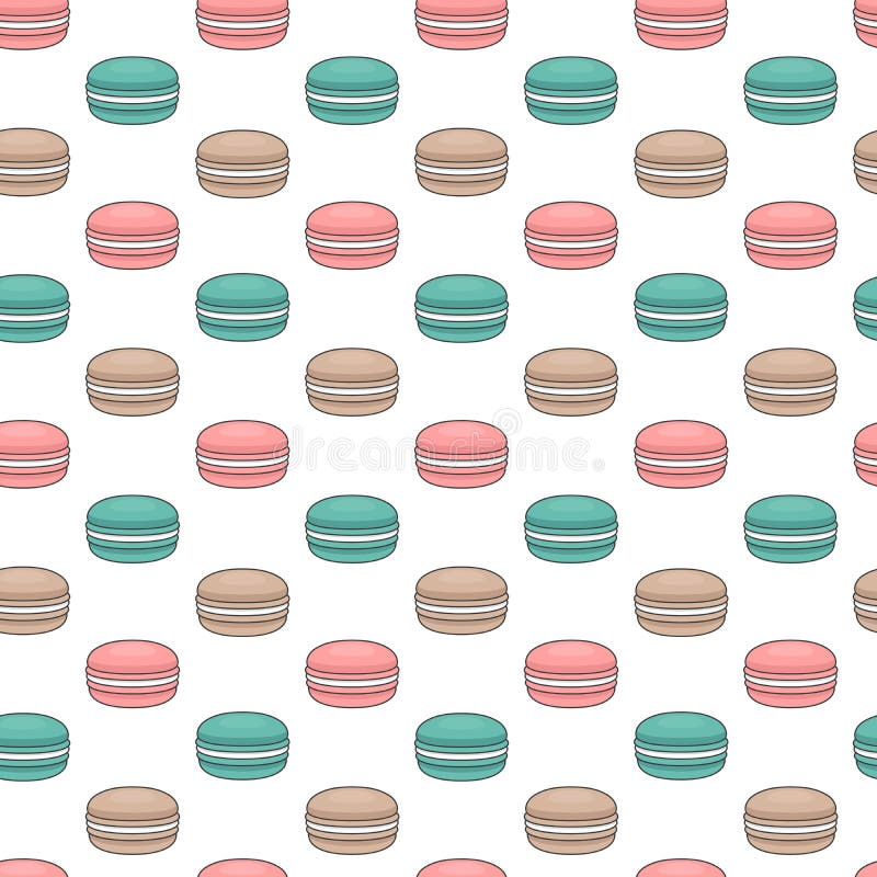 Άνευ ραφής σχέδιο με macaroons Ζωηρόχρωμο κέικ macarons Επίπεδο ST διανυσματική απεικόνιση