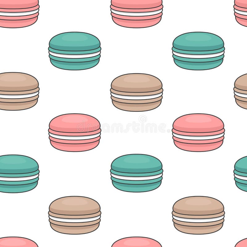 Άνευ ραφής σχέδιο με macaroons Ζωηρόχρωμο κέικ macarons Επίπεδο ST ελεύθερη απεικόνιση δικαιώματος