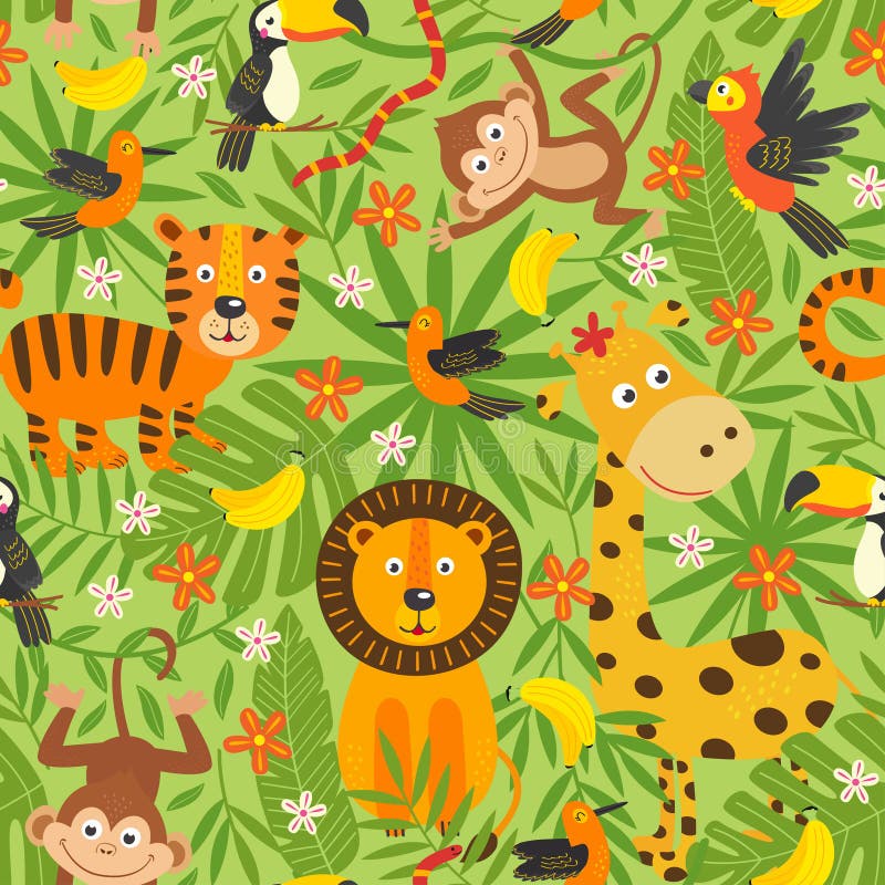 Seamless pattern with funny jungle animals - vector illustration, eps. Seamless pattern with funny jungle animals - vector illustration, eps