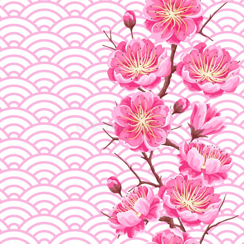 Άνευ ραφής σχέδιο με το άνθος sakura ή κερασιών Floral ιαπωνική διακόσμηση των ανθίζοντας λουλουδιών απεικόνιση αποθεμάτων Άνευ ραφής σχέδιο με το άνθος sakura ή κερασιών Floral ιαπωνική διακόσμηση των ανθίζοντας λουλουδιών απεικόνιση αποθεμάτων