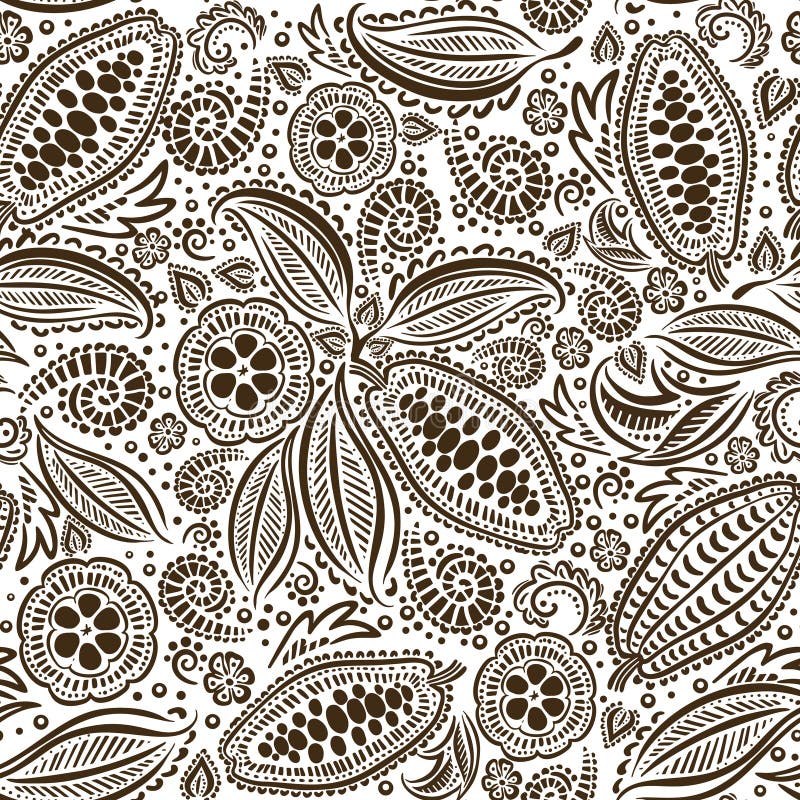 Cocoa beans seamless pattern. Cocoa tree illustration. Engraved style illustration. Chocolate cocoa beans. Vector illustration. Cocoa beans seamless pattern. Cocoa tree illustration. Engraved style illustration. Chocolate cocoa beans. Vector illustration.