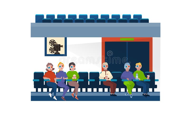 Άνθρωποι, θεατές, στην αίθουσα κινηματογράφων στα καθίσματα, αίθουσα θεάτρων διανυσματική απεικόνιση Άνθρωποι, θεατές, στην αίθουσα κινηματογράφων στα καθίσματα, αίθουσα θεάτρων διανυσματική απεικόνιση