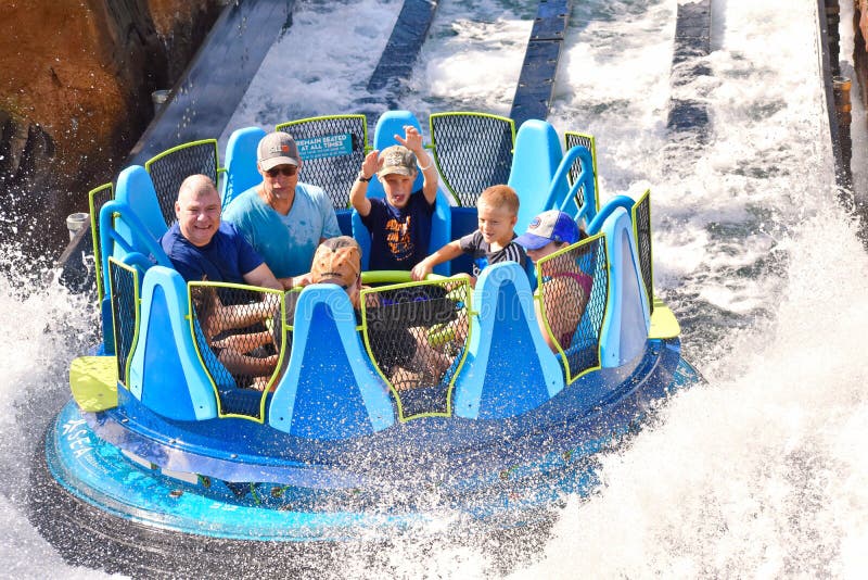 Orlando, Florida. October 19, 2018. People enjoying a soaked splash level at Seaworld Marine Theme Park. Orlando, Florida. October 19, 2018. People enjoying a soaked splash level at Seaworld Marine Theme Park.