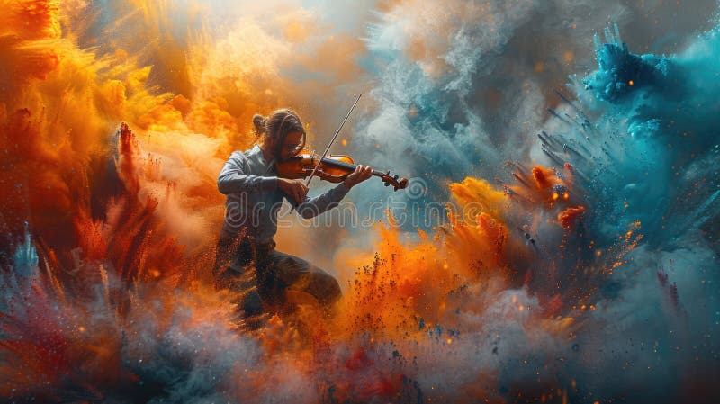 A detailed depiction of a man passionately playing the violin in a dynamic painting. AI generated. A detailed depiction of a man passionately playing the violin in a dynamic painting. AI generated