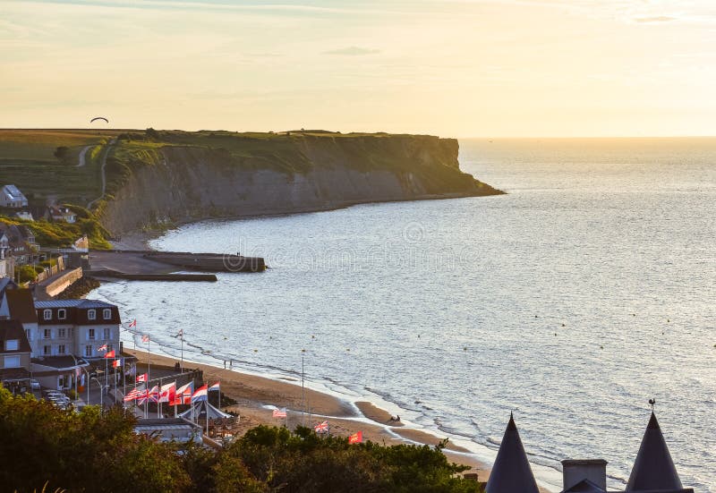 Άποψη arromanches-les-Bains Χωριό ακτών στη Νορμανδία, Γαλλία στοκ εικόνες