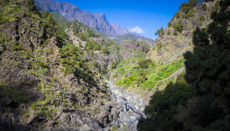 άποψη barranco de las angustias και caldera de taburiente στις καναρίους νήσους la palma ισπανία στοκ εικόνα με δικαίωμα ελεύθερης χρήσης