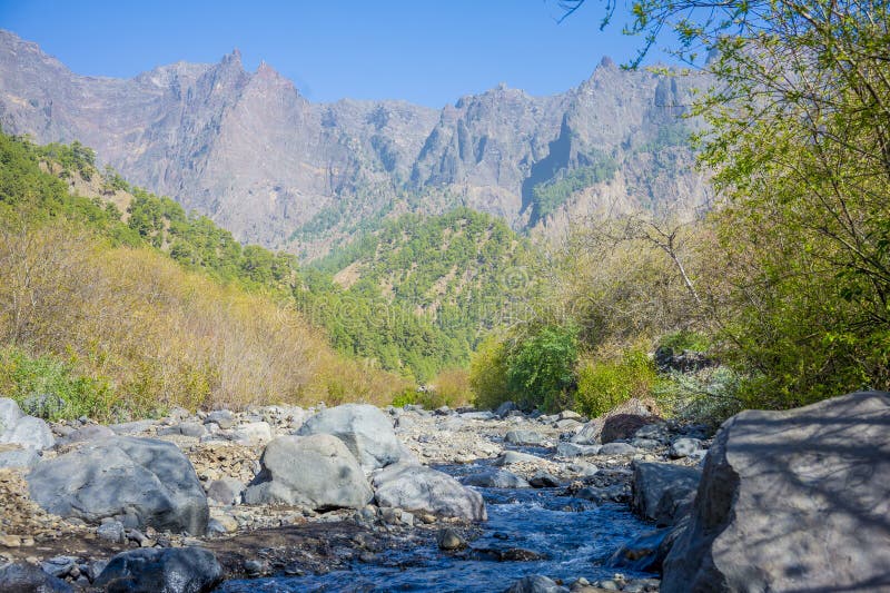 άποψη barranco de las angustias και caldera de taburiente στις καναρίους νήσους la palma ισπανία στοκ φωτογραφίες με δικαίωμα ελεύθερης χρήσης