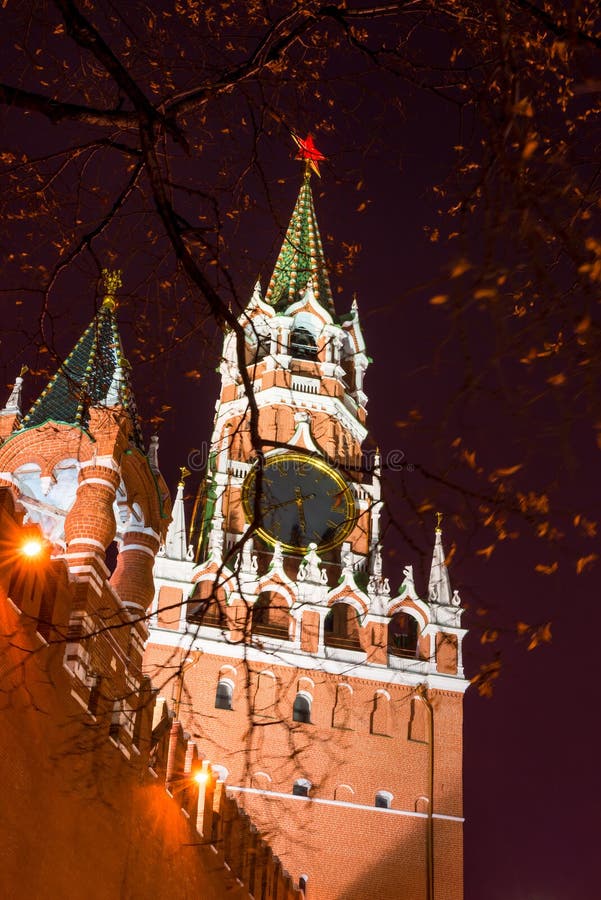 View from below on the Kremlin chimes at the Kremlin`s Spassky Tower. View from below on the Kremlin chimes at the Kremlin`s Spassky Tower