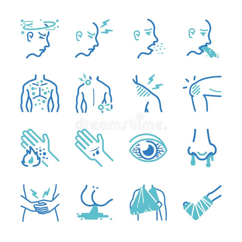 Flat Design Illustration: Sick and disease icons set. Flat Design Illustration: Sick and disease icons set