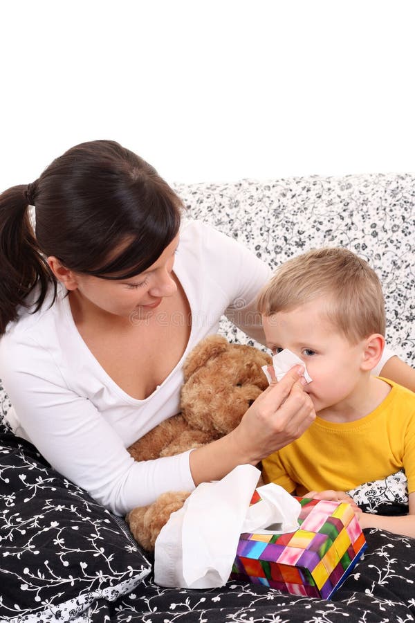 4 years old boy and his mother - flue season. 4 years old boy and his mother - flue season