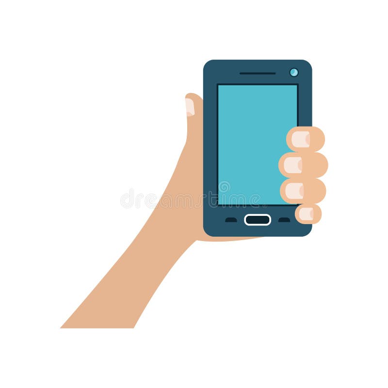 Άσπρο υπόβαθρο με το ζωηρόχρωμο smartphone εκμετάλλευσης χεριών απεικόνιση αποθεμάτων