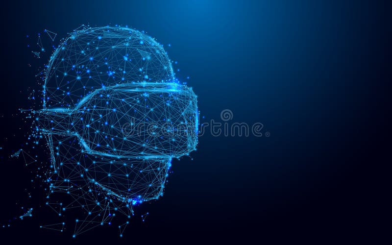 Άτομο Wireframe με το πλέγμα σημαδιών κασκών VR από ένα υπόβαθρο έναστρης και έννοιας ξεκινήματος Μελλοντική έννοια τεχνολογίας διανυσματική απεικόνιση Άτομο Wireframe με το πλέγμα σημαδιών κασκών VR από ένα υπόβαθρο έναστρης και έννοιας ξεκινήματος Μελλοντική έννοια τεχνολογίας διανυσματική απεικόνιση