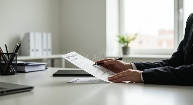 Άτομο με επίσημη ενδυμασία πιθανότατα επαγγελματία επιχείρησης εξετάζει έγγραφο διανυσματική απεικόνιση
