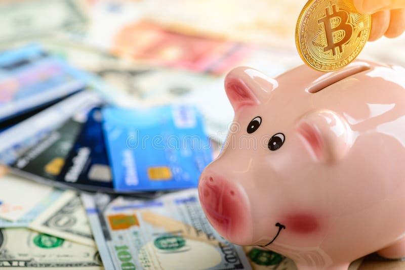 Άτομο που βάζει το χρυσό νόμισμα bitcoin στη piggy τράπεζα στις ακτίνες του SU στοκ φωτογραφία με δικαίωμα ελεύθερης χρήσης Άτομο που βάζει το χρυσό νόμισμα bitcoin στη piggy τράπεζα στις ακτίνες του SU στοκ φωτογραφία με δικαίωμα ελεύθερης χρήσης
