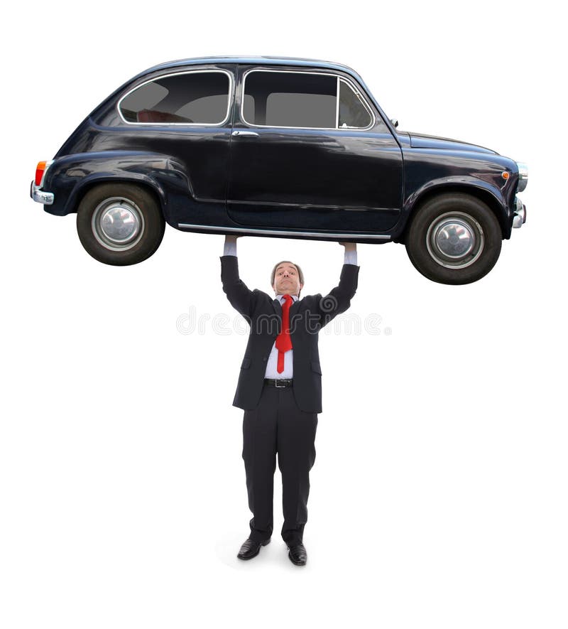 Man holding a black car - Conceptual image on will power and success. Man holding a black car - Conceptual image on will power and success.