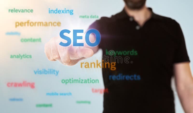 Άτομο σχετικά με τη λέξη SEO στη διαφανή διεπαφή οθόνης αφής με το σύννεφο λέξης στοκ φωτογραφία με δικαίωμα ελεύθερης χρήσης Άτομο σχετικά με τη λέξη SEO στη διαφανή διεπαφή οθόνης αφής με το σύννεφο λέξης στοκ φωτογραφία με δικαίωμα ελεύθερης χρήσης