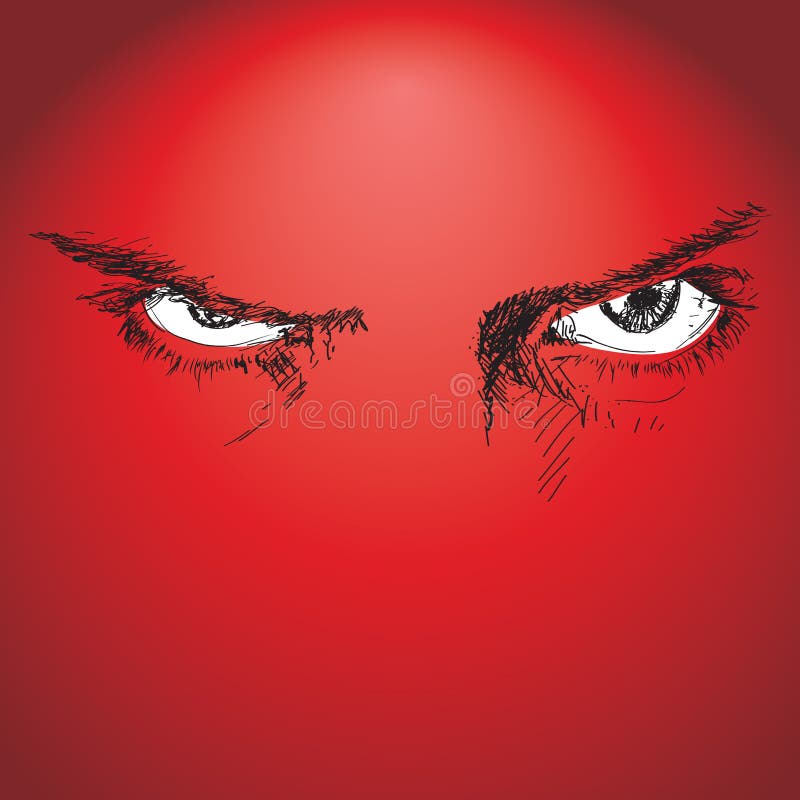 Sketchy hand-drawn illustration of eyes staring fearlessly. Sketchy hand-drawn illustration of eyes staring fearlessly