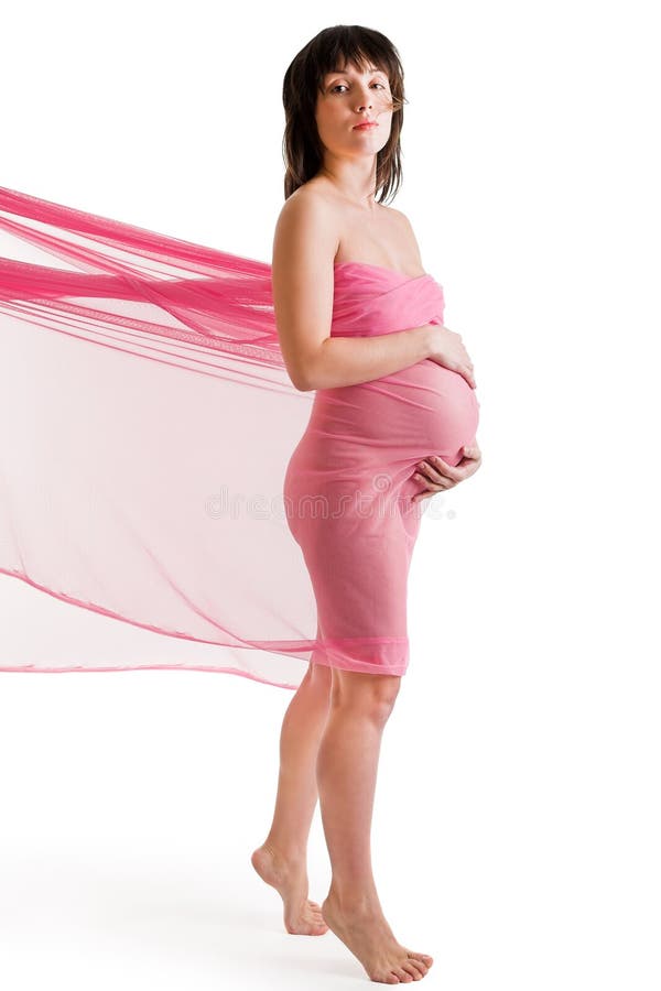 Beauty Pregnant Woman in Blowing Pink Chiffon Shawl. Beauty Pregnant Woman in Blowing Pink Chiffon Shawl