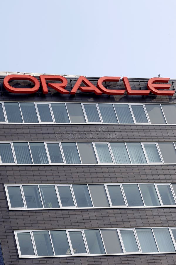 Oracle logo and firm is displayed at the company's headquarters. Oracle logo and firm is displayed at the company's headquarters