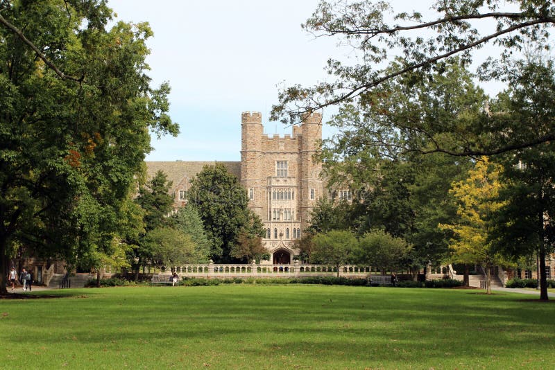 A long expanse of grass in front of the Davison Quad building at Duke University, Durham, North Carolina. A long expanse of grass in front of the Davison Quad building at Duke University, Durham, North Carolina