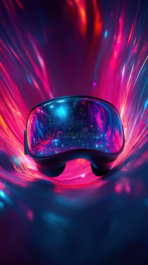 Ένα ακουστικό VR εμφανίζεται σε πολύχρωμο φόντο περιστροφής στοκ φωτογραφία με δικαίωμα ελεύθερης χρήσης