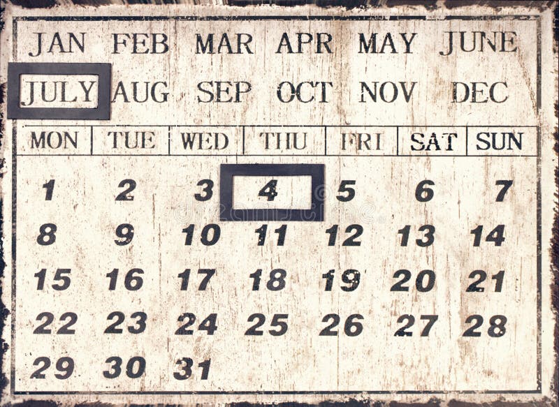 A vintage style universal calendar with date set to July 4th, Independence day in America. A vintage style universal calendar with date set to July 4th, Independence day in America