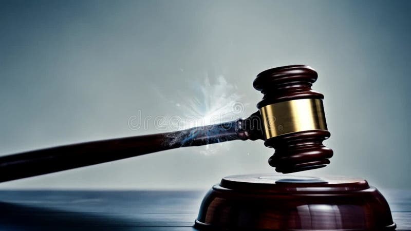 ένα κοντινό πλάνο ξύλινου σφυριού που αναπαύεται στο τετράγωνο του με ένα ψηφιακό κινούμενο σχέδιο ενός συμβόλου που εμφανίζεται κ απεικόνιση αποθεμάτων