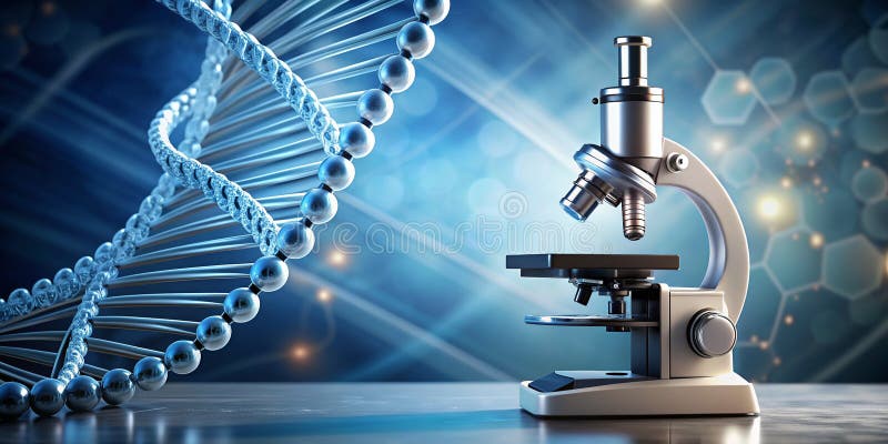 ένα μικροσκόπιο και ένα dna διπλής ελίξης διανυσματική απεικόνιση