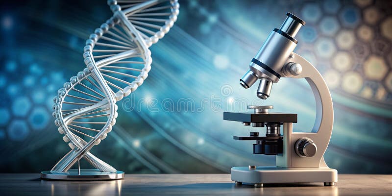 ένα μικροσκόπιο και ένα dna διπλής ελίξης διανυσματική απεικόνιση